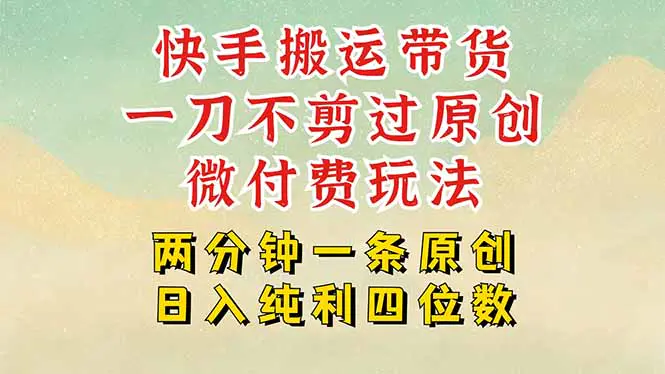 快手黑科技搬运带货，一刀不剪过原创，微付费投流玩法，轻松日入四位数-轻副业