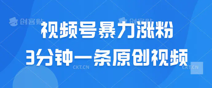 视频号暴力涨粉，3分钟一条原创视频-轻副业