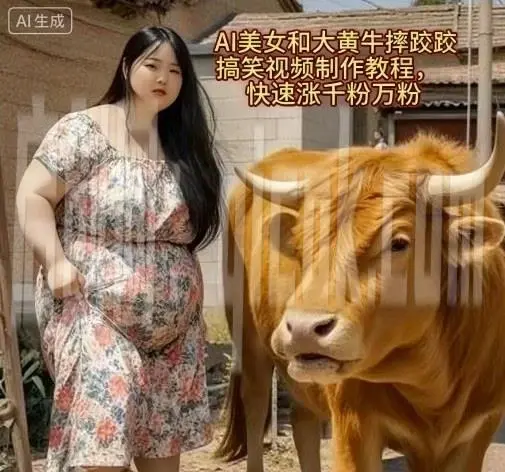 AI大黄牛摔跤搞笑荒诞视频制作教程-轻副业